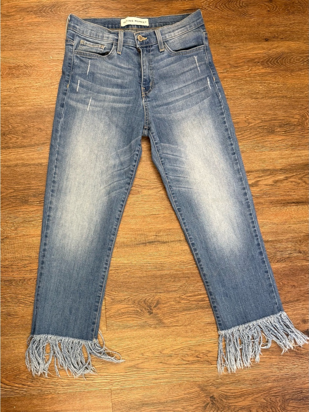 Flying Monkey Light Blue Fringe Hem Cropped Jeans Size 27